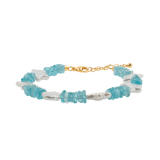 AURA DUO Blue Apatite Star Pearl Faceted Bracelet featuring 5mm beads and gold-plated accents.