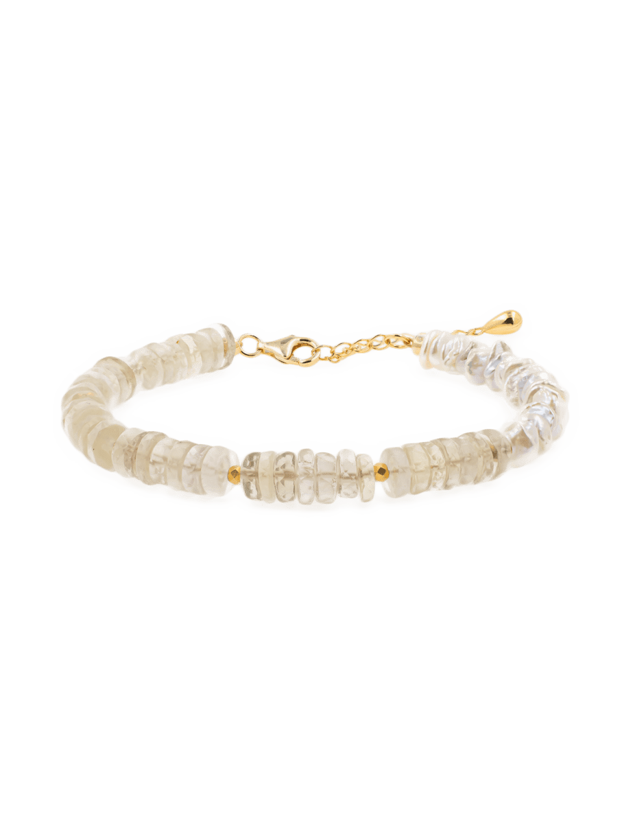 AURA DUO Citrine Pearl Bracelet featuring citrine and freshwater pearls with gold-plated spacer beads.