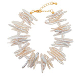 AURA DUO Clear Quartz Biwa-Style Stick Pearl Bracelet