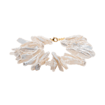 AURA DUO Clear Quartz Biwa-Style Stick Pearl Bracelet showcasing unique Biwa pearls and elegance for clarity and calm.