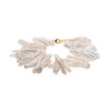 AURA DUO Clear Quartz Biwa-Style Stick Pearl Bracelet showcasing unique Biwa pearls and elegance for clarity and calm.