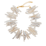 AURA DUO Clear Quartz Biwa-Style Stick Pearl Bracelet featuring unique Biwa pearls and clear quartz spacer beads.
