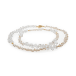 AURA DUO Clear Quartz Pearl Necklace featuring gold accents, ideal for layering and daily wear.