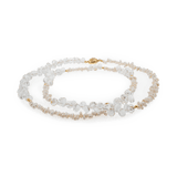 AURA DUO Clear Quartz Pearl Necklace featuring gold accents, ideal for layering and daily wear.