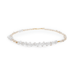 AURA DUO Clear Quartz Pearl Necklace showcasing crystal clarity and classic pearl elegance with gold-plated details.