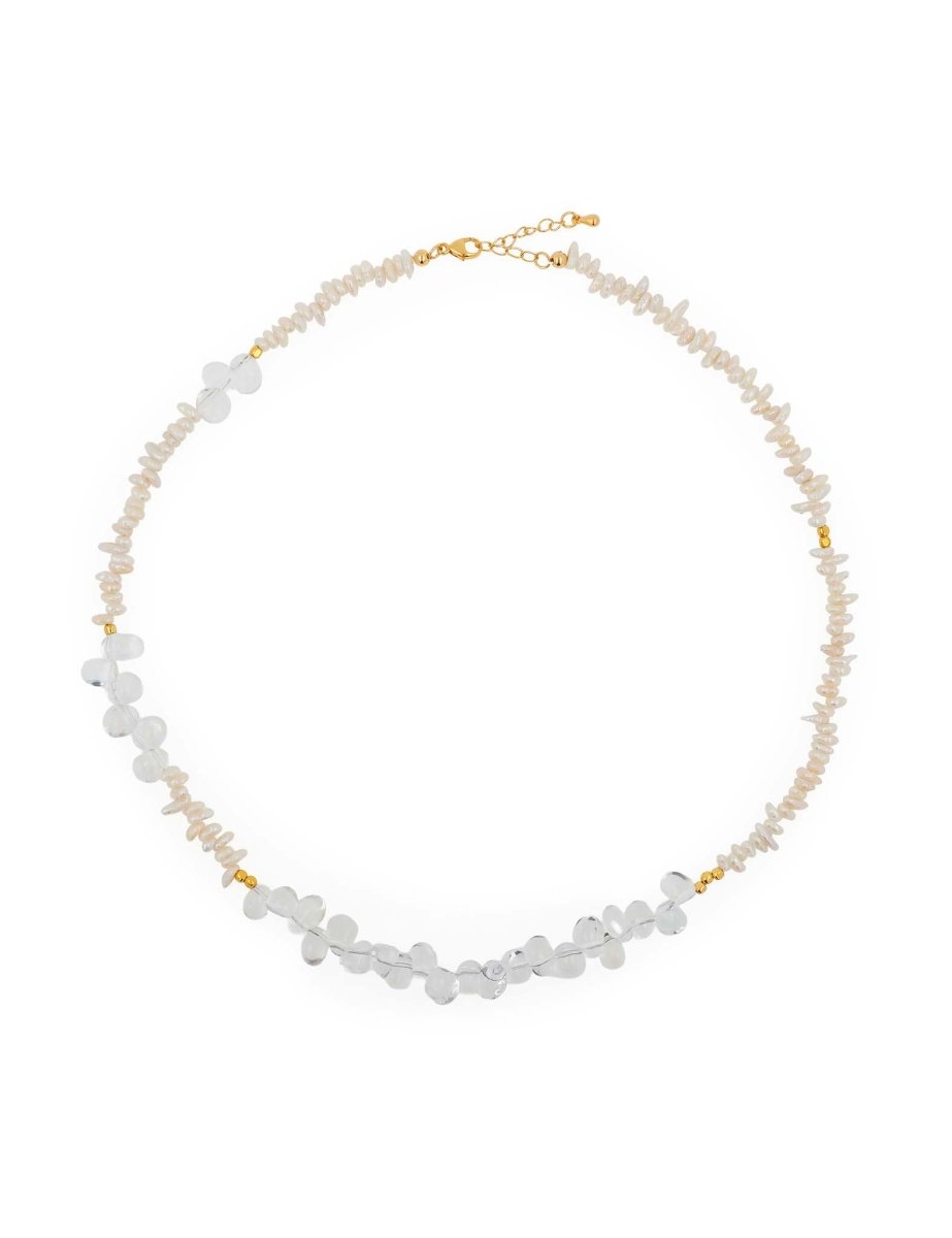 BEAMMORE Clear Quartz & Freshwater Pearl Beaded Gold-Plated Sterling Silver Necklace – Beaded Gemstone Jewelry