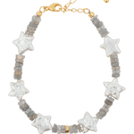 AURA DUO Gray Moonlight Star Pearl Bracelet with star-shaped pearls and gray moonstone for cosmic elegance.