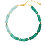 AURA DUO Green Agate & Amazonite Pearl Bracelet with gold spacer beads, featuring mixed 5-6mm stones.