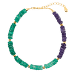 AURA DUO Green Agate & Amethyst Pearl Bracelet with Spacer Beads, featuring balanced gemstones and adjustable length.