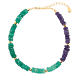 AURA DUO Green Agate & Amethyst Pearl Bracelet with Spacer Beads, featuring balanced gemstones and adjustable length.