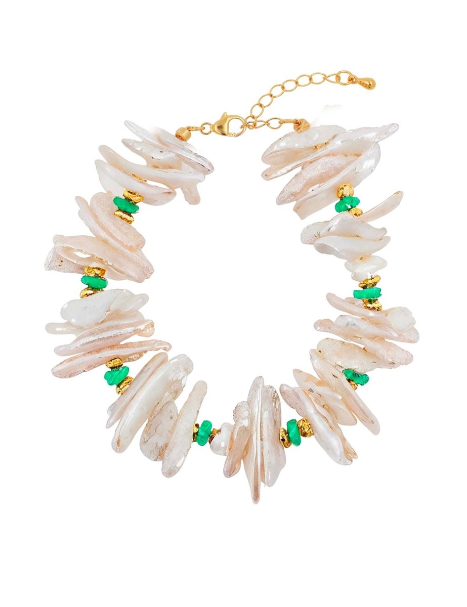 BEAMMORE Green Agate & Biwa Pearl Beaded Gold-Plated Sterling Silver Bracelet – Beaded Gemstone Jewelry