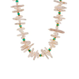 AURA DUO Green Agate Biwa-Style Stick Pearl Faceted Necklace with Spacer Beads 4mm