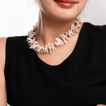 AURA DUO green agate Biwa-style stick pearl necklace with 4mm spacer beads, showcasing elegance and grounding energy.