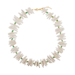 AURA DUO Biwa-style stick pearl necklace with gold-plated spacer beads, highlighting elegant texture and natural beauty.