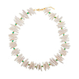 AURA DUO Green Agate Biwa-Style Stick Pearl Faceted Necklace with Spacer Beads 4mm