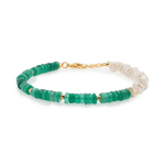 AURA DUO Green Agate Pearl Bracelet with gold spacer beads, showcasing a blend of green agate and natural pearls.