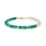 AURA DUO Green Agate Pearl Bracelet with gold spacer beads, showcasing a blend of green agate and natural pearls.