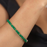 AURA DUO Green Agate Pearl Bracelet with spacer beads, worn elegantly on a wrist.