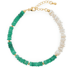 AURA DUO Green Agate Pearl Bracelet featuring spacer beads and a stylish gold clasp.