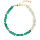 AURA DUO Green Agate Pearl Bracelet featuring spacer beads and a stylish gold clasp.