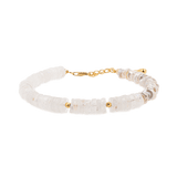 AURA DUO Moonstone Pearl Bracelet with gold-plated spacers, featuring braided freshwater pearls and moonstone beads.