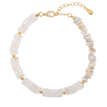 AURA DUO Moonstone Pearl Bracelet featuring gold-plated spacer beads and braided freshwater pearls.