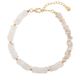 AURA DUO Moonstone Pearl Bracelet featuring gold-plated spacer beads and braided freshwater pearls.