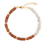 AURA DUO Orange Garnet Pearl Bracelet featuring orange garnet and pearl beads with elegant spacer accents.