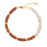 AURA DUO Orange Garnet Pearl Bracelet featuring orange garnet and pearl beads with elegant spacer accents.