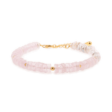 AURA DUO Rose Quartz Pearl Bracelet featuring gold-plated spacer beads, perfect for love and emotional healing.
