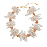 AURA DUO Sun Stone Biwa-Style Stick Pearl Bracelet with Spacer Beads