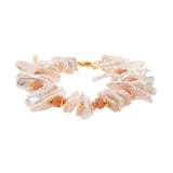 AURA DUO Sun Stone Biwa-Style Stick Pearl Bracelet with Spacer Beads