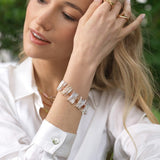 AURA DUO Sun Stone Biwa-Style Stick Pearl Bracelet with Spacer Beads