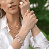 AURA DUO Sun Stone Biwa-Style Stick Pearl Bracelet with Spacer Beads
