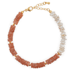 AURA DUO Sunstone Pearl Bracelet with spacer beads, featuring vibrant sunstone and elegant pearls.