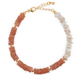 AURA DUO Sunstone Pearl Bracelet with spacer beads, featuring vibrant sunstone and elegant pearls.