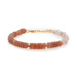 AURA DUO Sunstone Pearl Bracelet featuring sun stone and pearl beads with gold spacer beads.