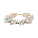 AURA DUO Turquoise Biwa-Style Stick Pearl Bracelet with Spacer Beads