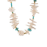 AURA DUO Turquoise Biwa-Style Stick Pearl Faceted Necklace with Spacer Beads 3mm
