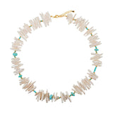 AURA DUO Turquoise Biwa-Style Stick Pearl Faceted Necklace with Spacer Beads 3mm