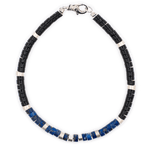 Lapis Lazuli and Black Onyx bracelet with sterling silver spacers, handcrafted for men, promoting balance and stability.