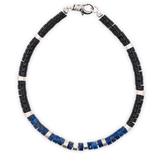Lapis Lazuli and Black Onyx bracelet with sterling silver spacers, handcrafted for men, promoting balance and stability.