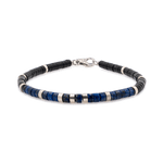 Lapis Lazuli and Black Onyx bracelet with sterling silver spacer beads, 4x2mm, handcrafted for men.