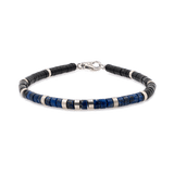 Lapis Lazuli and Black Onyx bracelet with sterling silver spacer beads, 4x2mm, handcrafted for men.