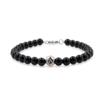 Black onyx bracelet for men with 6mm beads and sterling silver zodiac spacer, designed for protection and strength.
