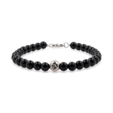 Black onyx bracelet for men with 6mm beads and sterling silver zodiac spacer, designed for protection and strength.
