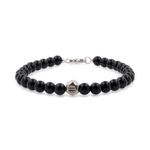Black onyx bracelet with sterling silver zodiac spacer beads for men, handcrafted, 6mm bead size, protective energy.