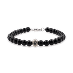Black onyx bracelet with sterling silver zodiac spacer beads for men, featuring 6mm beads for protection and strength.