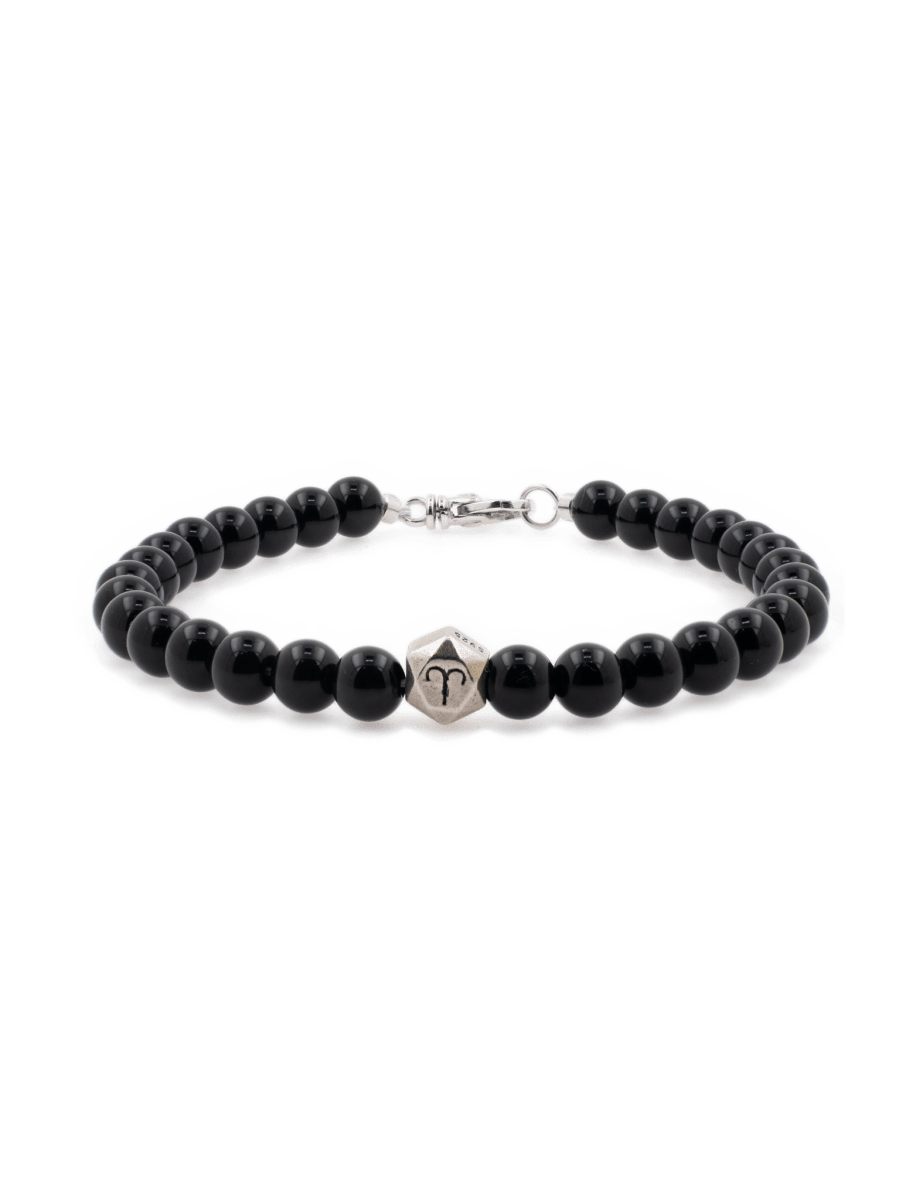 Black Onyx Bracelet with Sterling Silver Zodiac Spacer Beads for Men– 6mm
