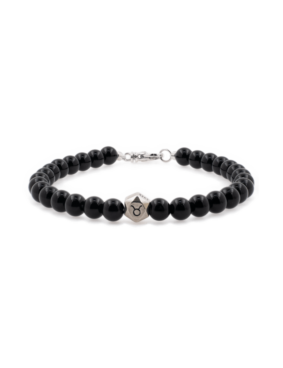 Black Onyx Bracelet with Sterling Silver Zodiac Spacer Beads for Men– 6mm